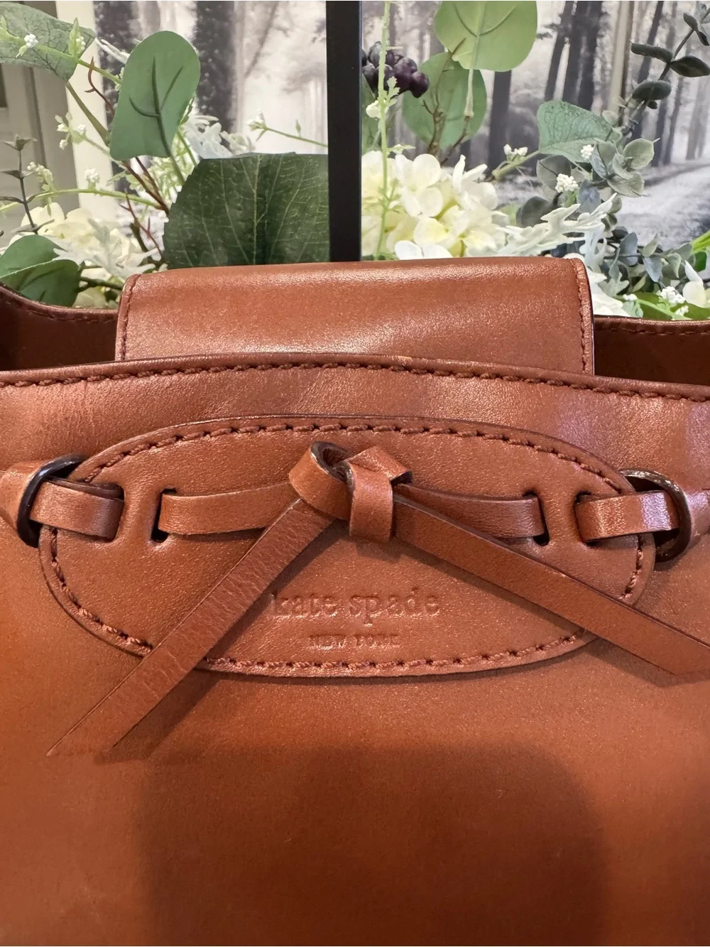 🤎Kate Spade Darcy Cognac Leather Shoulder Bag Bow Detail